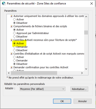 Scripter les contrôles Active X marqués
              comme sûrs pour les scripts sélectionnés mis en surbrillance